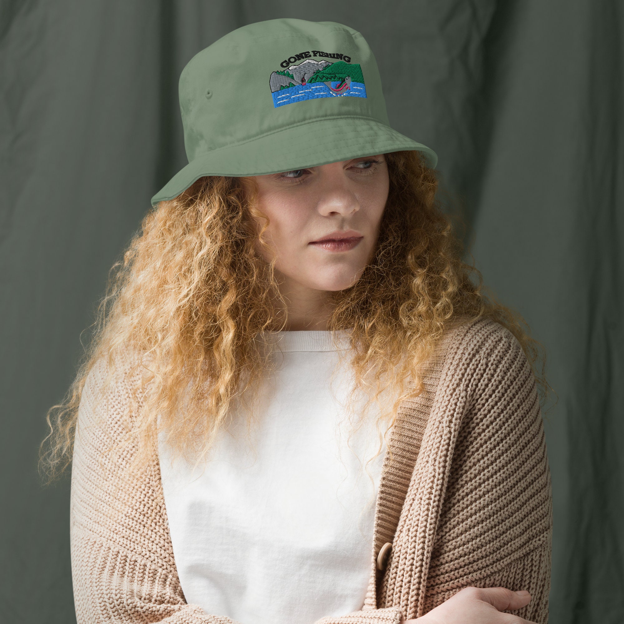 Embroidered Fishing Bucket Hat, Gone Fishing Bucket Hat, Fly Fishing