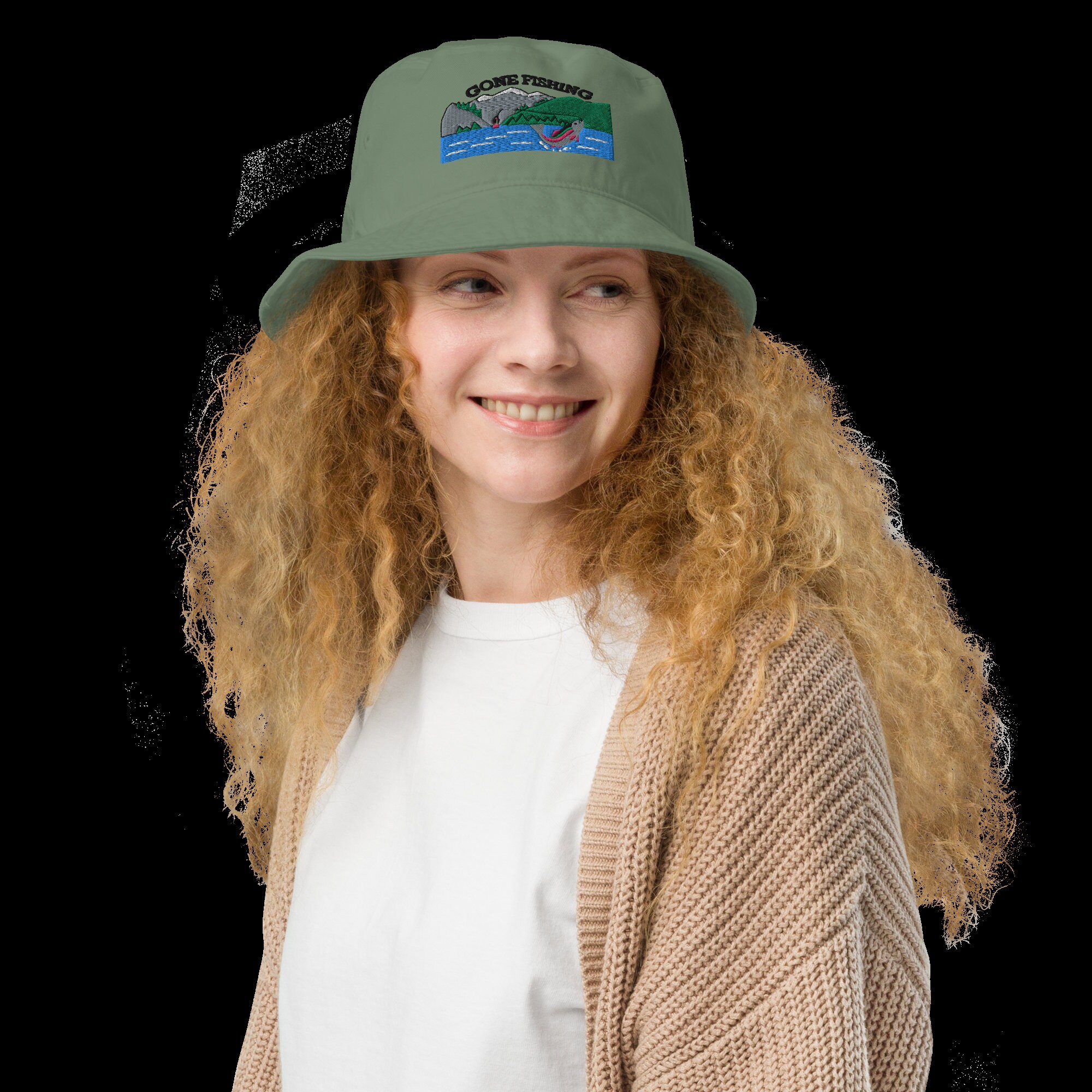 Embroidered Fishing Bucket Hat, Gone Fishing Bucket Hat, Fly Fishing