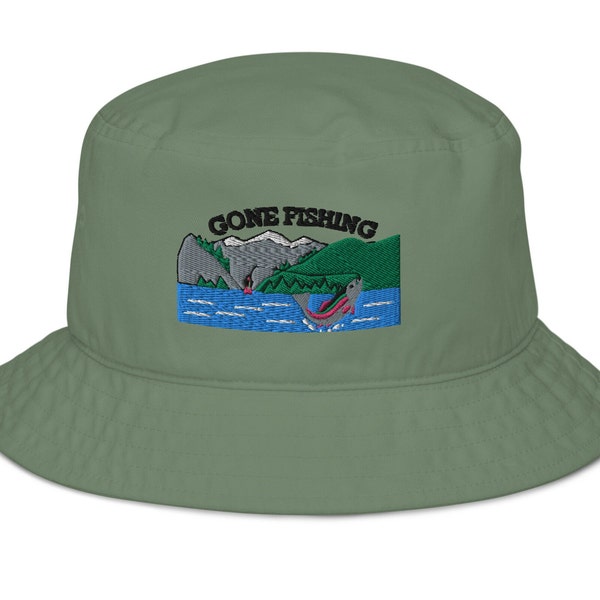 Embroidered Fishing Bucket Hat, Gone Fishing Bucket Hat, Fly Fishing Bucket Hat, Camping Bucket Hat, Hiking Bucket Hat