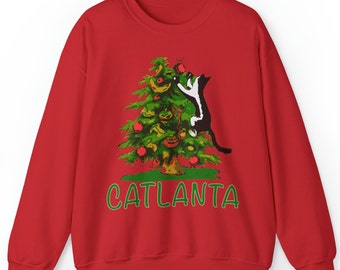 CATLANTA Unisex Heavy Blend Crewneck Holiday Sweatshirt, Atlanta Christmas Sweater, Christmas Sweater Funny