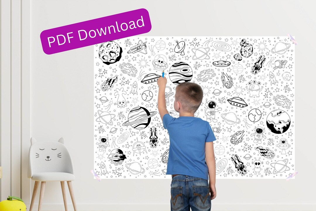 Coloring Poster for Kids Outer Space Digital Download Coloring Poster