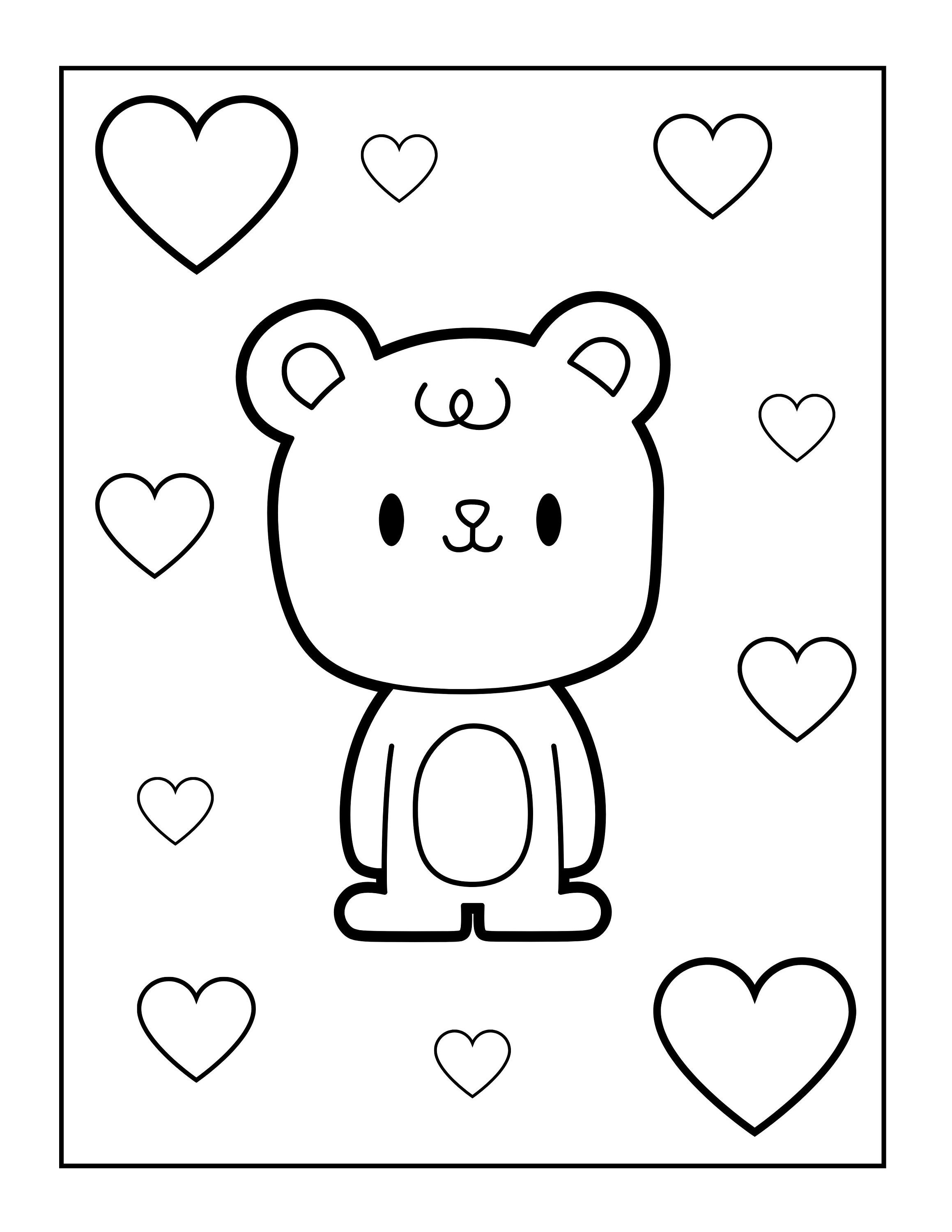 Bear With Hearts Coloring Page Printable Bear Coloring Page - Etsy