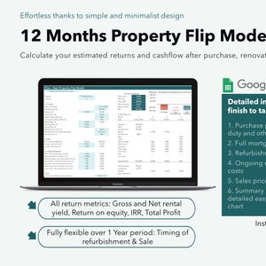 Modello di flipping immobiliare: modello di Google Fogli per investimenti immobiliari (download digitale)
