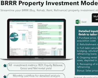 Modelo Excel de inversión inmobiliaria BRRR: Análisis inmobiliario para comprar, renovar, alquilar y refinanciar