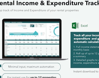 Seguimiento de ingresos por alquiler de propiedades: Plantilla de Excel para arrendadores de 12 propiedades (Descarga digital)