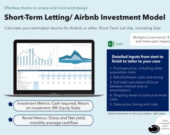 Holiday Let PROPERTY INVESTMENT Model, Instant Downloadable Airbnb Investment Excel Spreadsheet