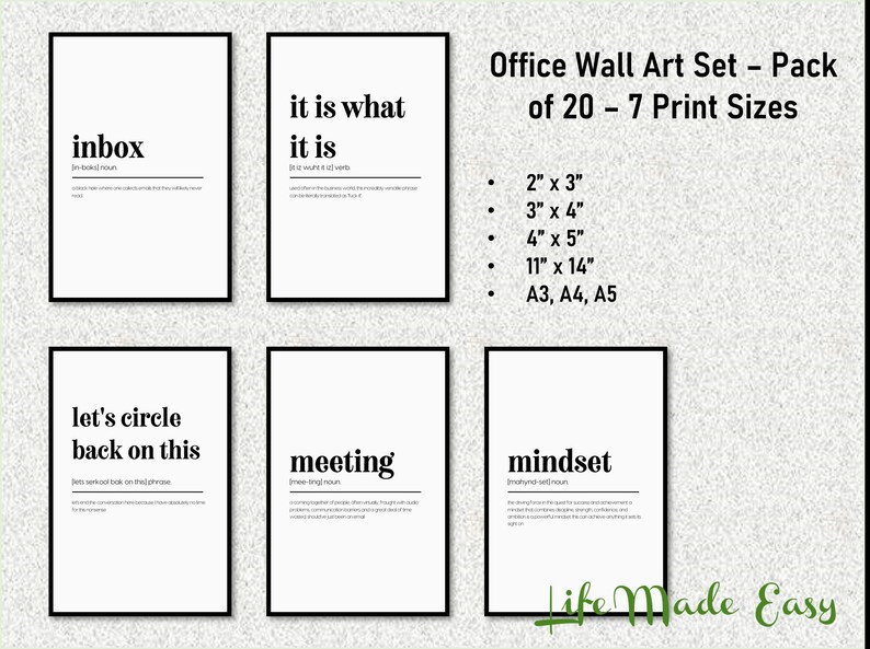 Office Wall Art Set 20 PRINTABLES Home Office Decor Etsy