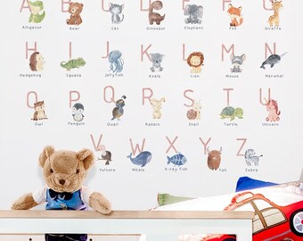 Animal Alphabet Wall Decal | Nursery, Bedroom Playroom Wall Stickers | Educational Learn The Alphabet Stickers | Children's Wall Stickers