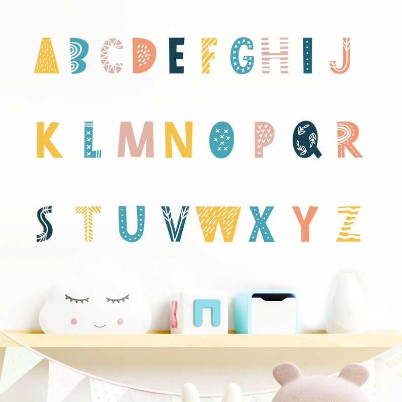 Alphabet Wall Decal Nursery, Bedroom & Playroom Wall Stickers PVC Vinyl