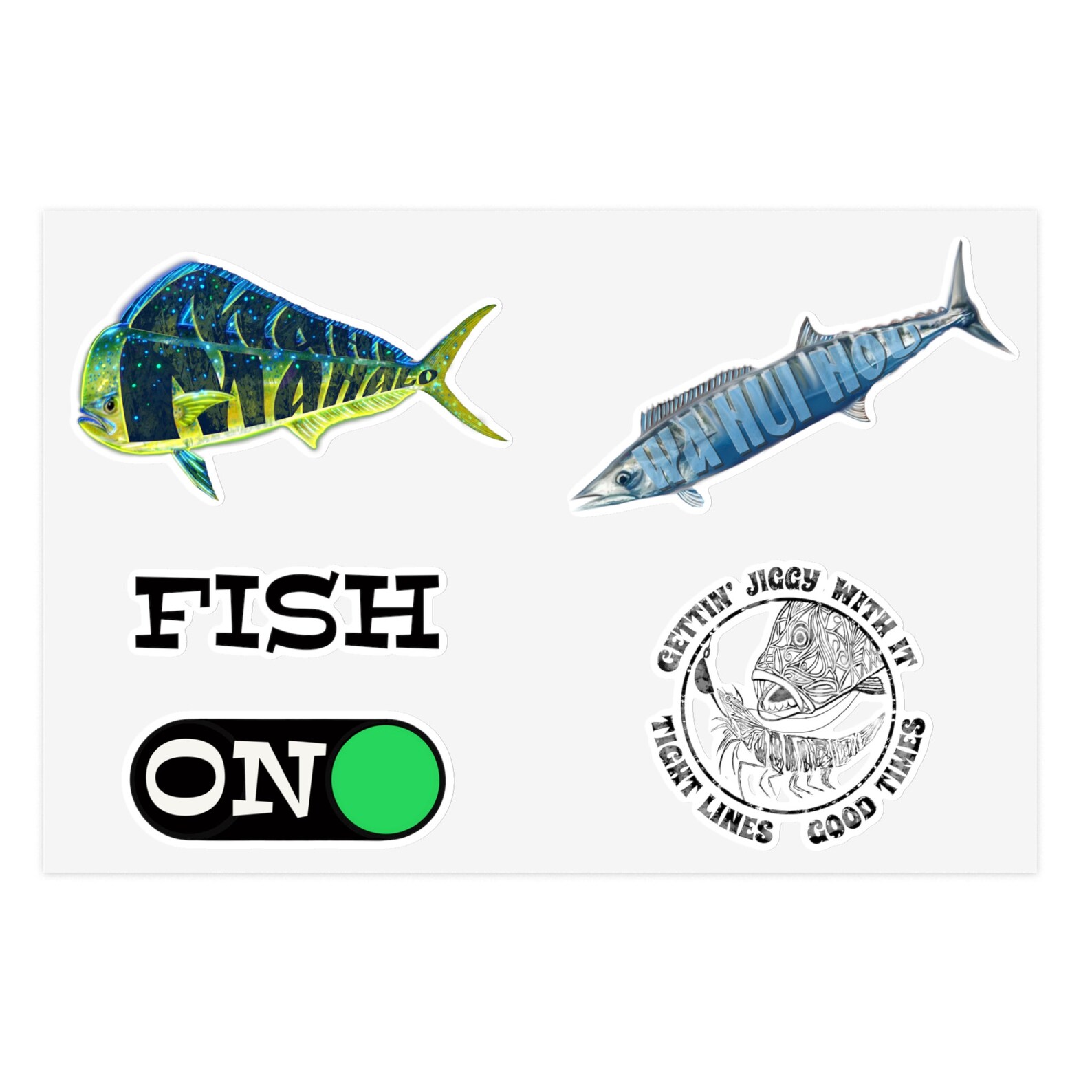 Wahoo Sticker Fish ON Mahi Mahalo WAHOO Wahuihou Tight Lines Fishing Sticker Sheets ...