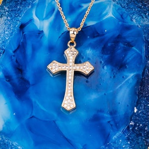 Sparkling Gold Cross Necklace - Minimalist Christian Jewelry, Baptism Gift, Christmas & Women&#39;s Gift