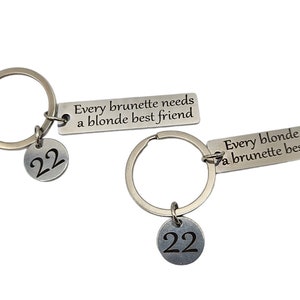 Custom Engraved Keychain, Blonde Brunette Best Friend Keychain, Laser Engraved Key Chain, Personalized, Unique Key Ring Gift, graduation gif