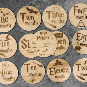 Harry P Baby Milestone Markers, Photo Prop For Baby, Monthly Milestone Markers, Nursery, Laser Engraved Custom Markers, baby shower, Newborn