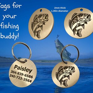 Bass Fishing Dog Tag | Personalized Identification For Pet | Brass Dog Tag | Stainless Steel Dog Tag | Engraved Pet ID Tag