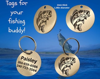 Hundemarke Angeln | Personalisierte Identifikation für Haustier | Messing Anhänger | Edelstahl Hundemarke | Gravierte Haustiermarke