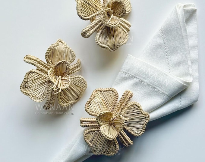 Orchid iraca straw Napkin Ring, Colombian Artisan Table Décor, Tropical Floral Design, Eco-Friendly Gift for Home or Event, Wedding table
