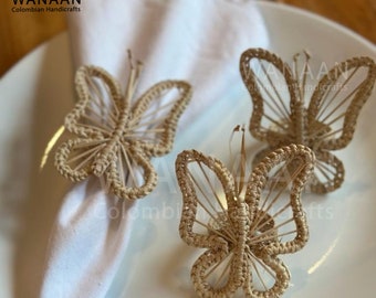 Butterfly Napkin ring, Iraca straw napkin ring, handmade from Colombia, Set of 1, 6 Napkin rings, Luxury dinner, stylish table set