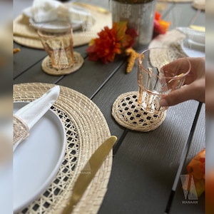 Coasters, Iraca Straw Coaster, Handmade Coaster from Colombia , portavasos de palma, Palm leaves beverage coaster  - Set of 4, 6 or More