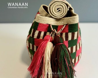 Mochila Wayuu mediana / Tote multicolor / Bolso boho crossbody de ganchillo unisex hecho a mano / forma de producto Colombia / Bolsa de playa / regalos