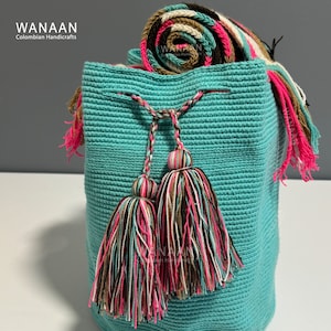 Large mochila bag / Aqua / Handmade Crochet Crossbody / Boho / Mochila de coleccion / beach bag / Mochila Wayuu / Gift / Purse / Tote