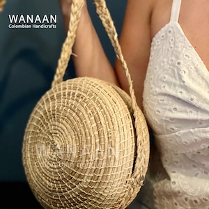 Bolso redondo de Iraca hecho a mano / Bolso casual de moda / Canasto de hojas de palma / Bolso de paja / Estilo boho / Regalo para ella / Regalo para esposa / Bolso yoyo