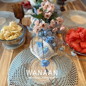 Calm Placemat Style, Handmade Mawisa Palm Placemat, Table Decoration, Boho Table Setting from Colombia  wedding tables gifts handwoven straw
