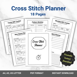 Planejador de ponto cruz IMPRIMÍVEL, sem data, minimalista, rastreador, diário, ponto de agulha Xstitch, download instantâneo de PDF, A4, A5, carta dos EUA (CSN009)