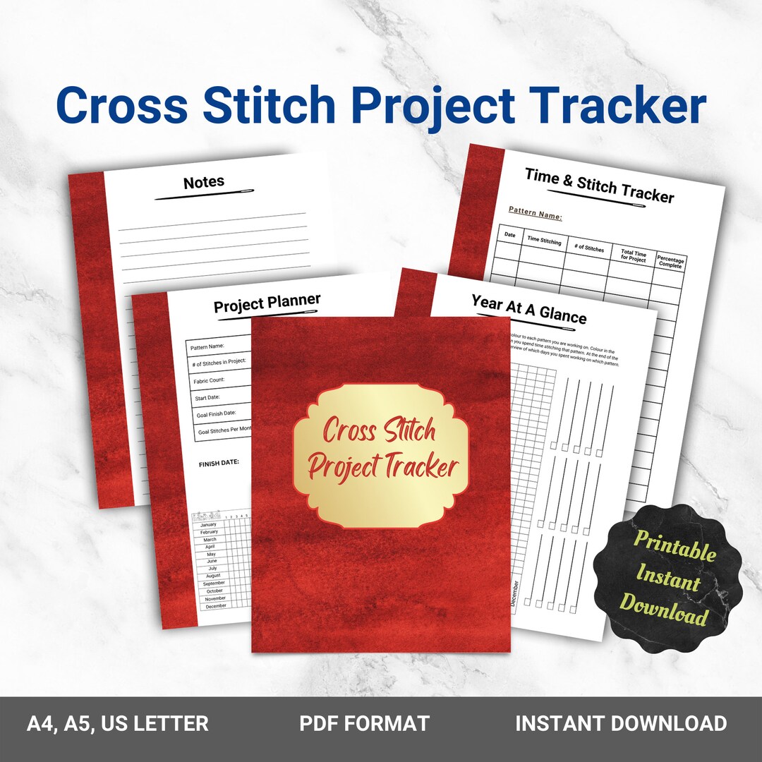 PRINTABLE Cross Stitch Tracker, Red, Planner, Journal, Xstitch