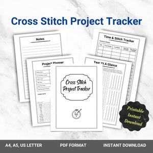 IMPRIMÍVEL Rastreador de ponto cruz, minimalista, planejador, diário, Xstitch, ponto de agulha, download instantâneo, PDF, A4, A5, carta dos EUA (CSN004)