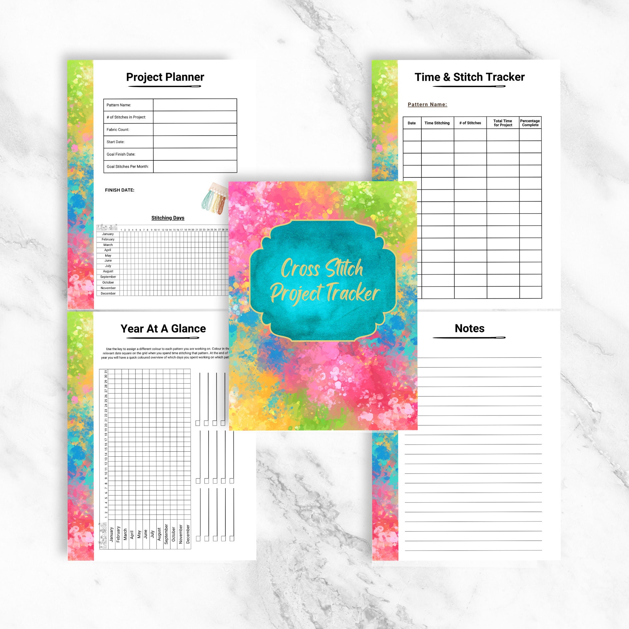 PRINTABLE Cross Stitch Tracker, Colourful, Planner, Journal, Xstitch ...