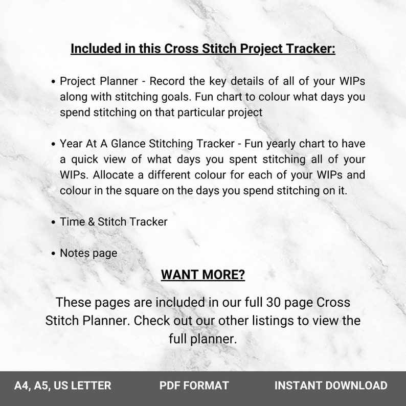 PRINTABLE Cross Stitch Tracker, Minimalist, Planner, Journal, Xstitch