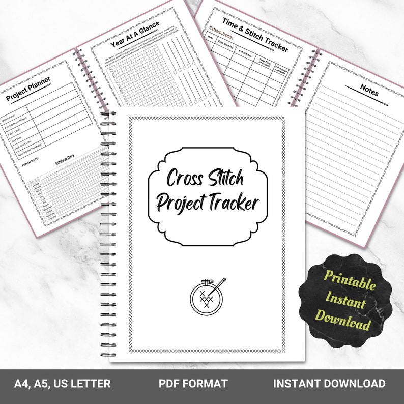 PRINTABLE Cross Stitch Tracker, Minimalist, Planner, Journal, Xstitch