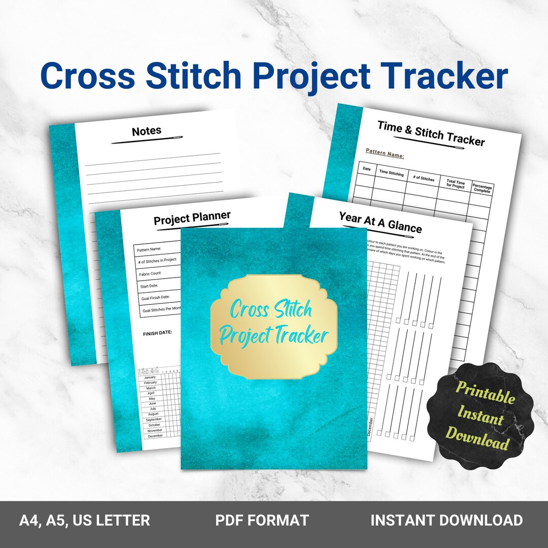 PRINTABLE Cross Stitch Tracker, Teal, Planner, Journal, Xstitch