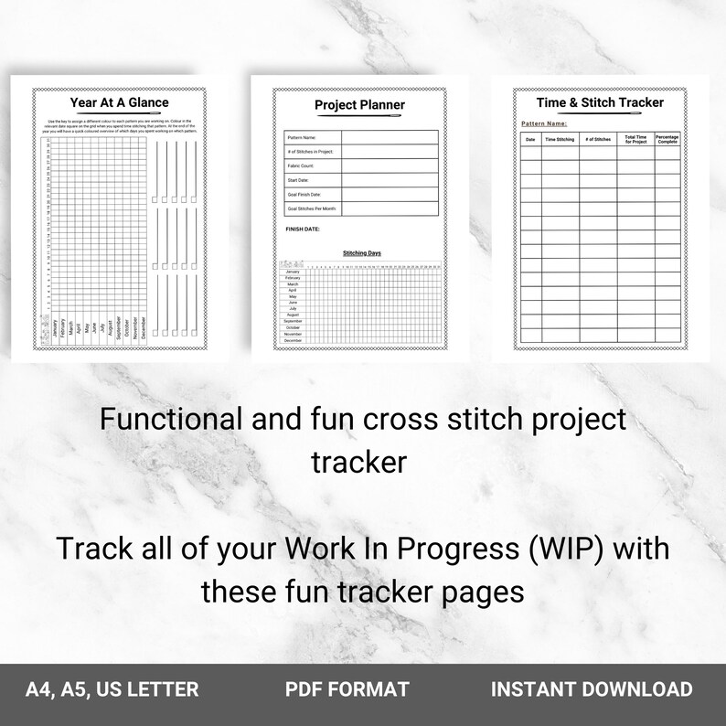 PRINTABLE Cross Stitch Tracker, Minimalist, Planner, Journal, Xstitch