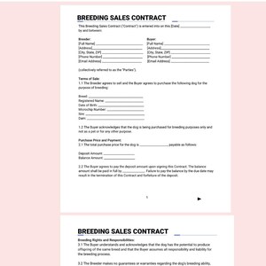 Breeding Sales Contract Template: Editable Breeder Agreement (PDF, Word, Canva)