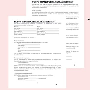 Puppy Transportation Agreement Template for Breeders (PDF, Word, Canva)