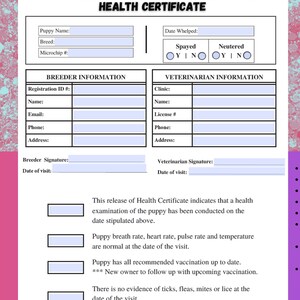 Puppy Health Certificate Form: Breeder Medical Records (Fillable PDF)