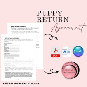 Puppy Return Agreement Contract, Breeding Contract Template, Simple Dog Contract for Breeders and Owners, Purchase and Sale Agreement