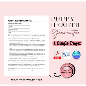 Puppy Health Guarantee Contract: Breeder Agreement (PDF, Word, Canva)