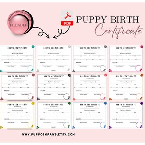 Pawfect Toewijdingscertificaat, Puppy Geboorteakte, Stempel Puppies Poten, bewerkbaar
