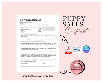 Editable Puppy Sales Contract Template | Dog Breeder Agreement | Printable PDF, Word & Canva Instant Download