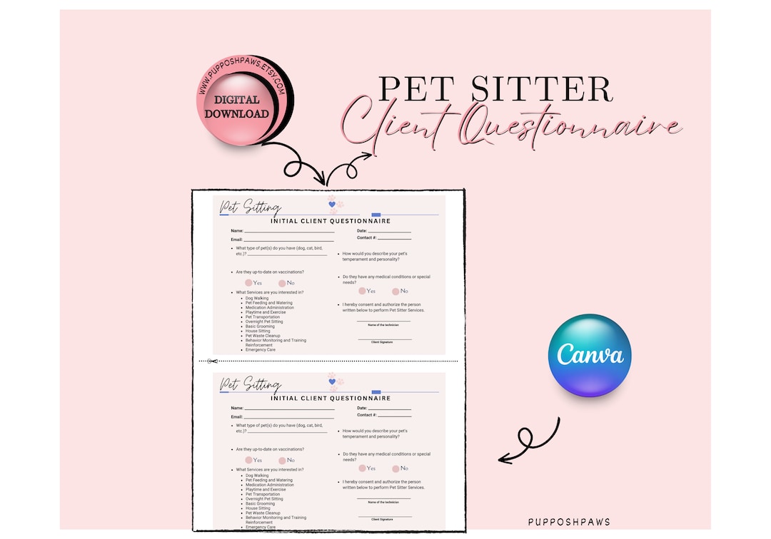Pet Sitter Initial Client Questionnaire Etsy