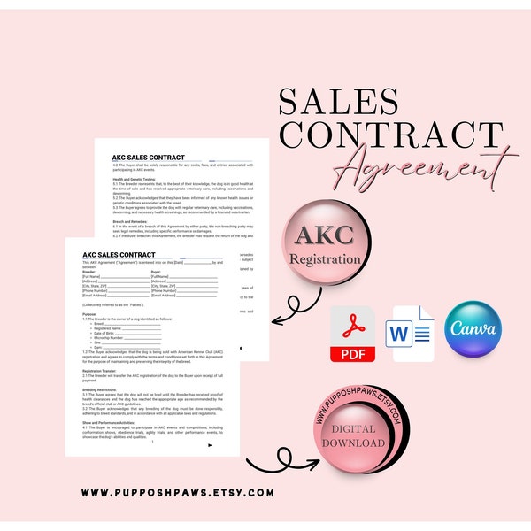 Sales Contract: AKC Puppy Agreement of Sale, Purchase and Sale Agreement for Breeders and New Owners