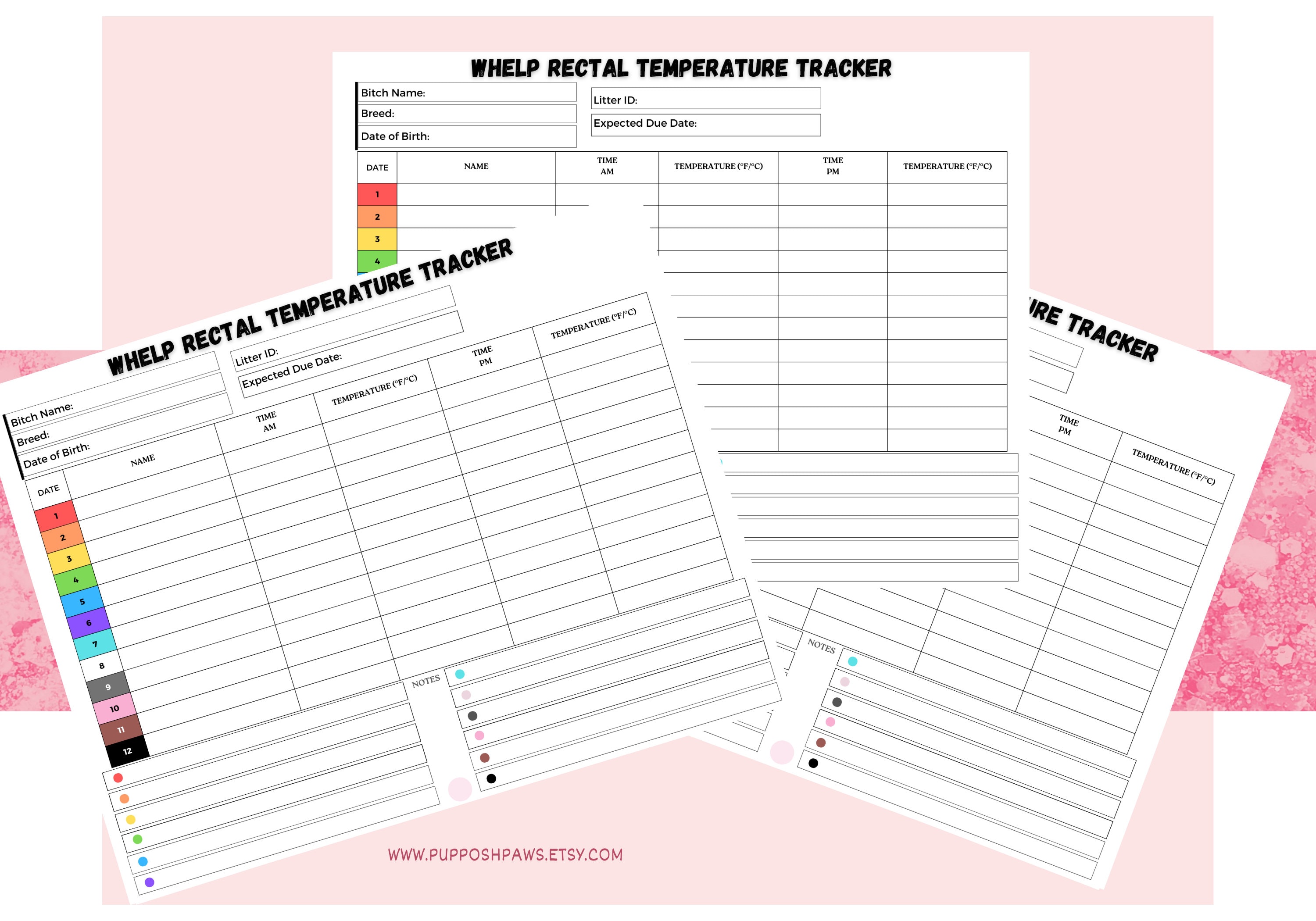 Printable Whelp Rectal Temperature, Whelping Temperature Records for Breeders - Etsy
