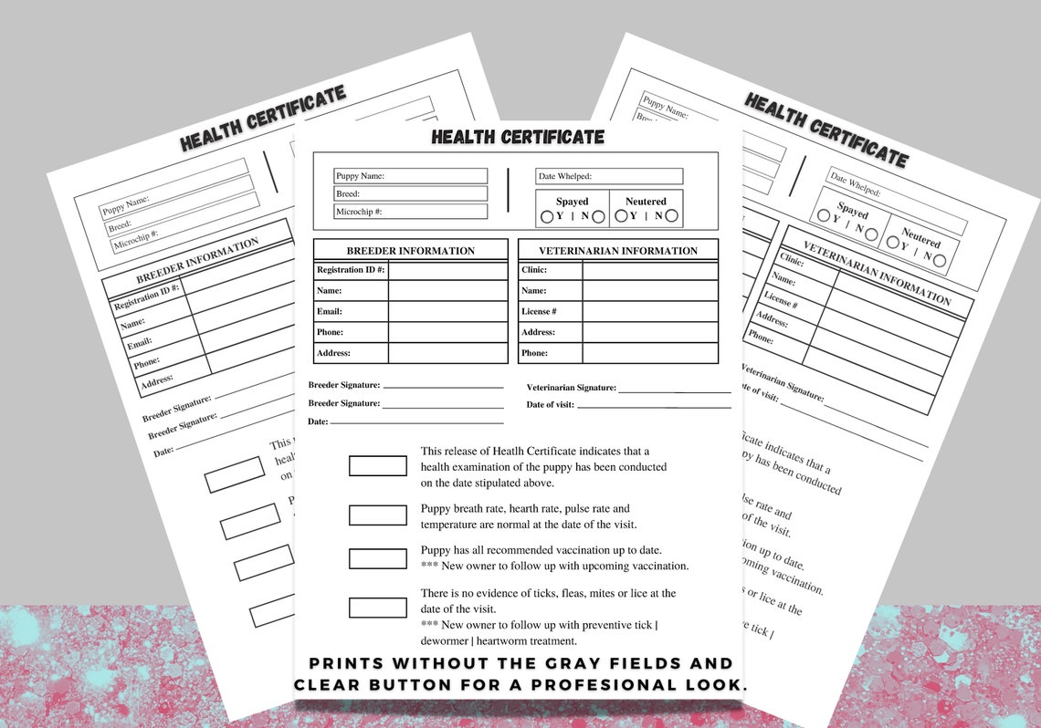 Fillable Dog Health Certificate Vaccination Health Etsy