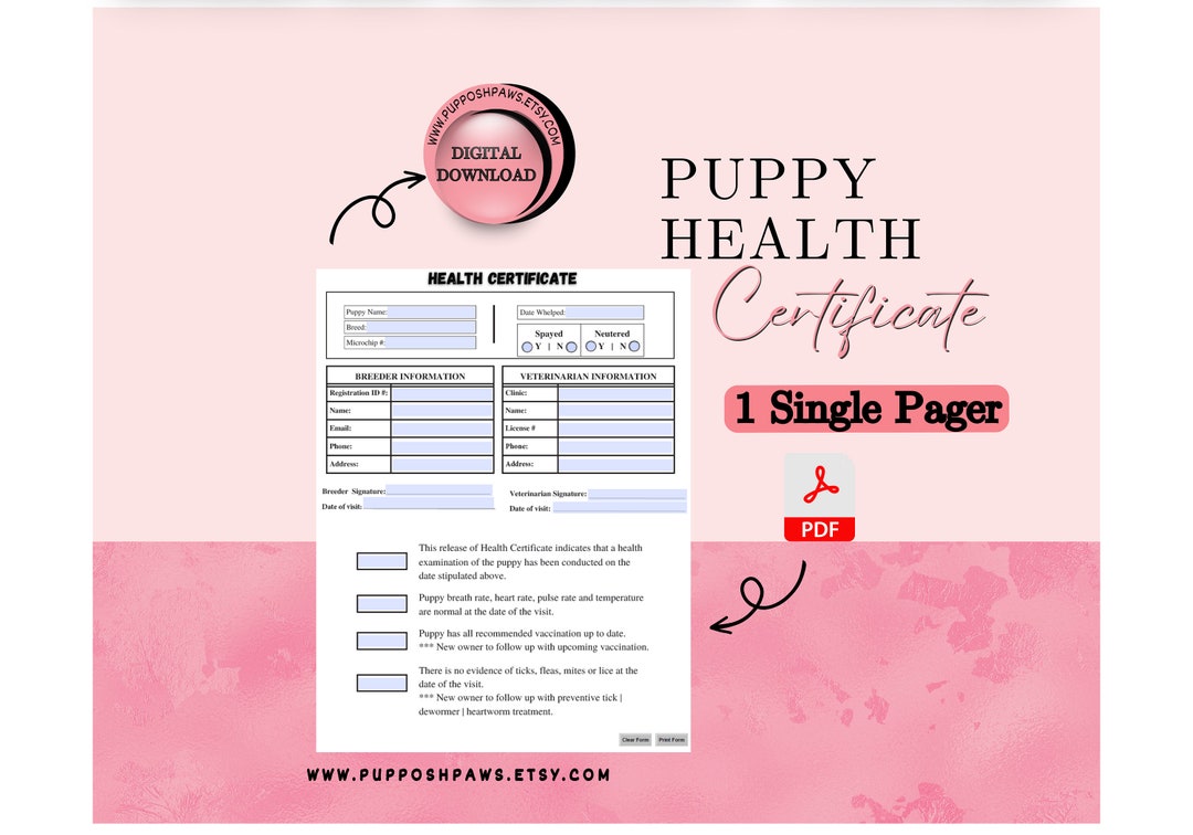 Fillable Dog Health Certificate, Vaccination Health Certification
