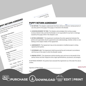 Puppy Return Agreement Contract Breeding Contract Template - Etsy