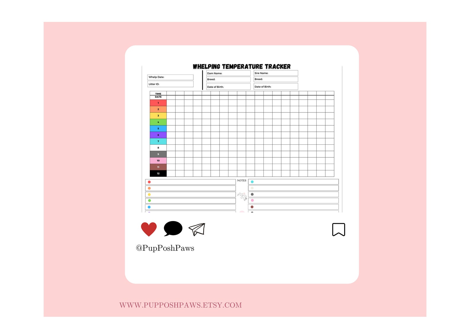 Printable Dog Temperature Form, Breeder Whelping Tracker, Puppies Collar Identification ...
