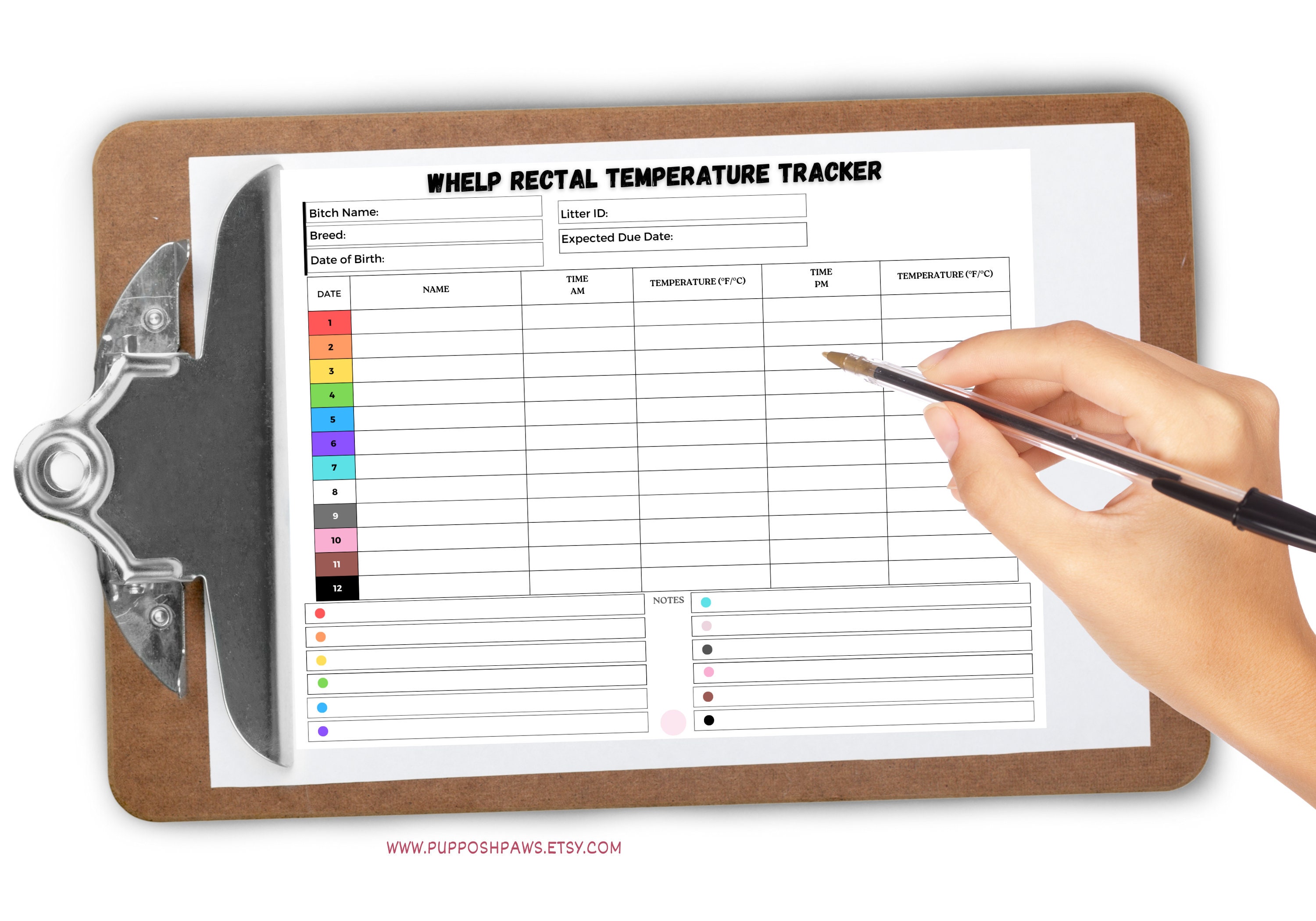 Printable Whelp Rectal Temperature, Whelping Temperature Records for Breeders - Etsy