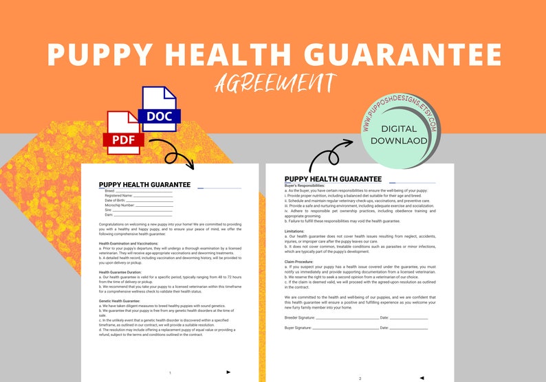 Puppy Health Guarantee Contract an Agreement of Sale Etsy